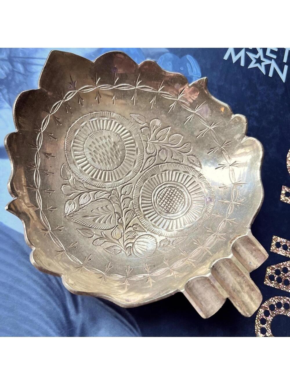 Brass Leaf Ashtray Indian Vintage Palo Santo Trinket catch-all smoking smudging